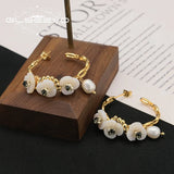 Yellow Roses Freshwater Pearl Earrings Exaggeration Style GE127