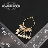 Purple Pearls Chain Drop Earrings Exaggeration Retro Jewelry