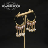Purple Pearls Chain Drop Earrings Exaggeration Retro Jewelry
