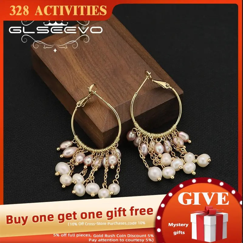 Purple Pearls Chain Drop Earrings Exaggeration Retro Jewelry