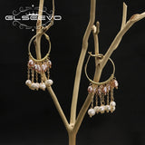 Purple Pearls Chain Drop Earrings Exaggeration Retro Jewelry