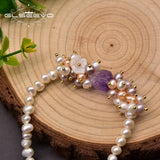 Freshwater Pearl Bracelet Shell Flower Purple Crystal Jewelry