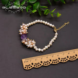 Freshwater Pearl Bracelet Shell Flower Purple Crystal Jewelry