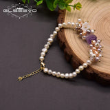 Freshwater Pearl Bracelet Shell Flower Purple Crystal Jewelry