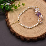 Freshwater Pearl Bracelet Shell Flower Purple Crystal Jewelry