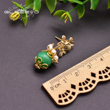 Green Jade Drop Silver Earrings Fresh Water Pearl Jewelry GE0931A