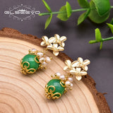 Green Jade Drop Silver Earrings Fresh Water Pearl Jewelry GE0931A