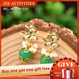 Green Jade Drop Silver Earrings Fresh Water Pearl Jewelry GE0931A
