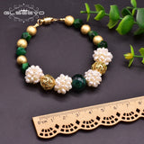 Green Stone Pearl Bracelet Ethnic Jewelry Gift for Mom GB0927A
