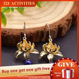 Lapis Lazuli Flower 925 Silver Drop Earrings Wedding Party Gift