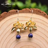 Lapis Lazuli Flower 925 Silver Drop Earrings Wedding Party Gift