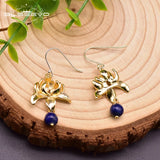 Lapis Lazuli Flower 925 Silver Drop Earrings Wedding Party Gift