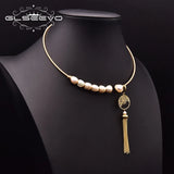 Baroque Pearl Necklace Geometric Tassel Pendant GN0285A