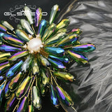 Natural Pearl Crystal 18k Brooch Women Jewelry Anniversary GO0405