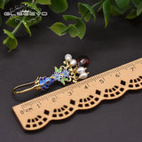 Vintage Natural Pearl Garnet Cloisonne Drop Earrings GE0970