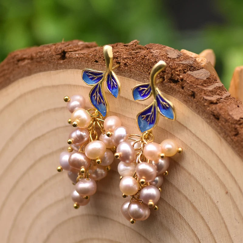Natural Pearl Grape Drop Earrings Personalized Jewelry Accessories