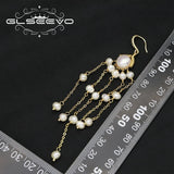 Natural Pearl Tassel Pendant Earrings 18k Electroplated