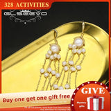 Natural Pearl Tassel Pendant Earrings 18k Electroplated