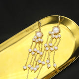 Natural Pearl Tassel Pendant Earrings 18k Electroplated