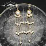 Natural Pearl Tassel Pendant Earrings 18k Electroplated