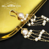 Natural Pearl Tassel Pendant Earrings 18k Electroplated