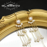Natural Pearl Tassel Pendant Earrings 18k Electroplated