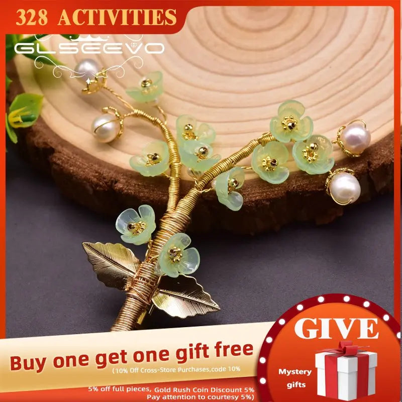 Natural Pearl Resin Flower Tree Brooch For Women Party Brooches