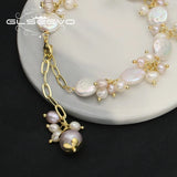 Natural Pearl Shining Chain Stainless Bracelets Customize GB0978