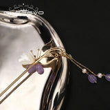 Natural Pearls Amethyst Butterfly Set Hairpin Romantic Wedding Jewelry