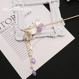 Natural Pearls Amethyst Butterfly Set Hairpin Romantic Wedding Jewelry