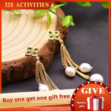 Green Zircon Drop Earrings Bohemia 925 Silver for Women Girls GE0932