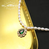 Natural Pearls Emerald Water Droplets Zircon Women Necklace Art Wedding