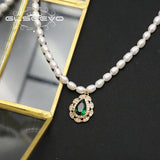 Natural Pearls Emerald Water Droplets Zircon Women Necklace Art Wedding