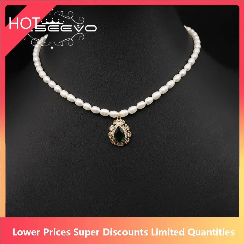 Natural Pearls Emerald Water Droplets Zircon Women Necklace Art Wedding