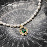 Natural Pearls Emerald Water Droplets Zircon Women Necklace Art Wedding