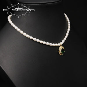 Natural Pearls Emerald Water Droplets Zircon Women Necklace Art Wedding