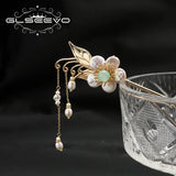 Green Natural Stone Hairpins with Pearls, Floral Design