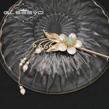 Green Natural Stone Hairpins with Pearls, Floral Design