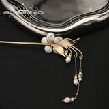 Green Natural Stone Hairpins with Pearls, Floral Design