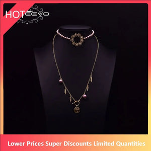 Natural Pearls Long Necklace 2 Layer Dragonfly Pendant Leaf Ethnic Choker