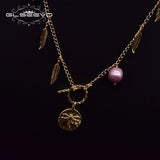 Natural Pearls Long Necklace 2 Layer Dragonfly Pendant Leaf Ethnic Choker