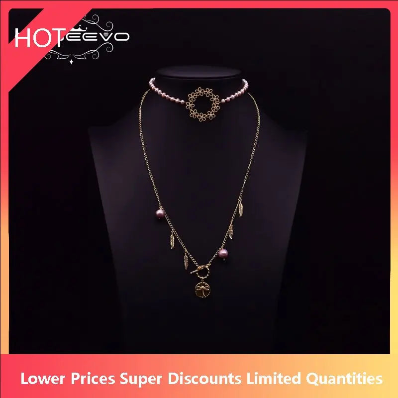 Natural Pearls Long Necklace 2 Layer Dragonfly Pendant Leaf Ethnic Choker