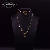 Natural Pearls Long Necklace 2 Layer Dragonfly Pendant Leaf Ethnic Choker