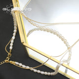 Natural Pearls Love Heart Shape Necklace Double Chain Punk Woman Accessories