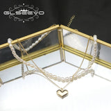 Natural Pearls Love Heart Shape Necklace Double Chain Punk Woman Accessories