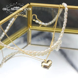Natural Pearls Love Heart Shape Necklace Double Chain Punk Woman Accessories