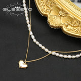 Natural Pearls Love Heart Shape Necklace Double Chain Punk Woman Accessories