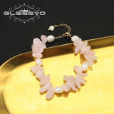 Pearls Pink Crystal Pendant Bracelet Romantic Jewelry Gift