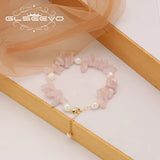 Pearls Pink Crystal Pendant Bracelet Romantic Jewelry Gift