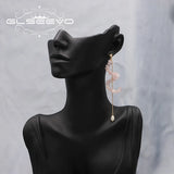 Natural Pearls Pink Crystal Long Chain Drop Earrings Women Retro Jewelry